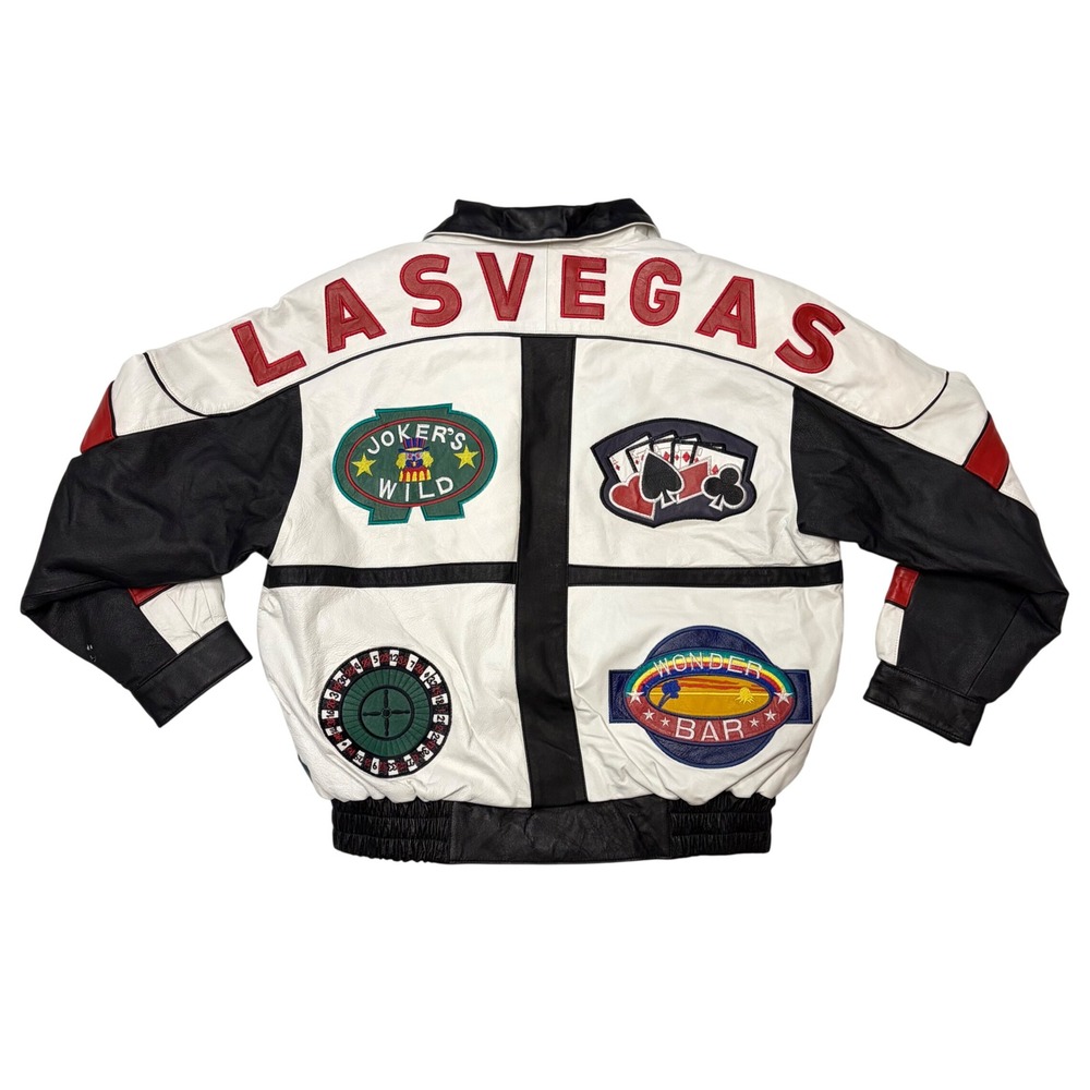 Oscar Piel Las Vegas Leather Bomber Jacket Mens Large Casino Patchwork Vintage